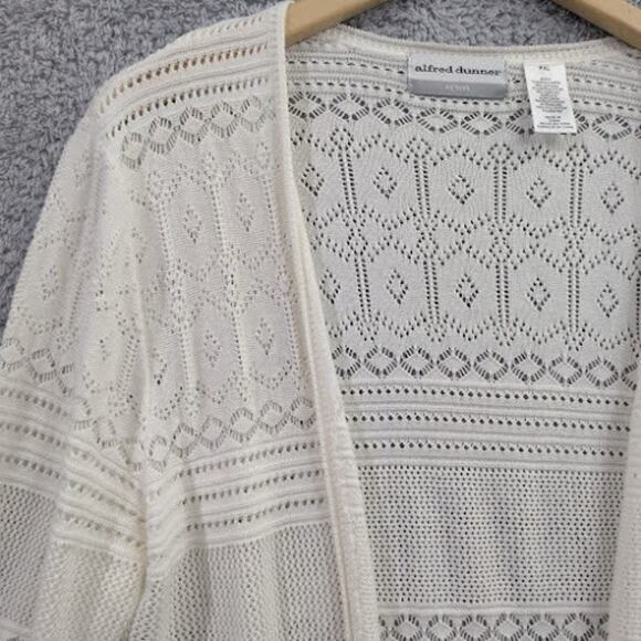 Alfred Dunner Crochet Open Front Cardigan Cover Up Off White Cream XL Petite XLP - Picture 2 of 9